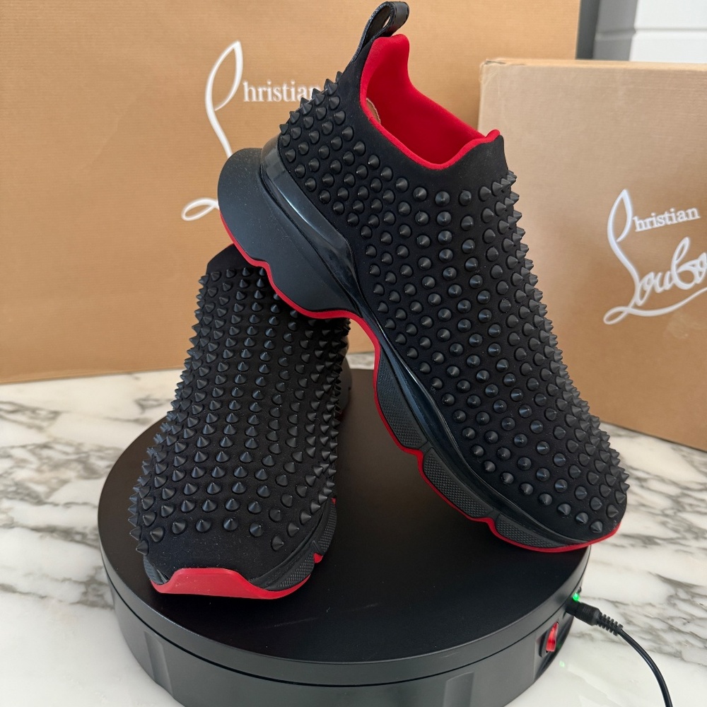 Christian Louboutin 1190270 Men's Black Spike-Sock Flat Neoprene, sizes - Picture 13 of 15